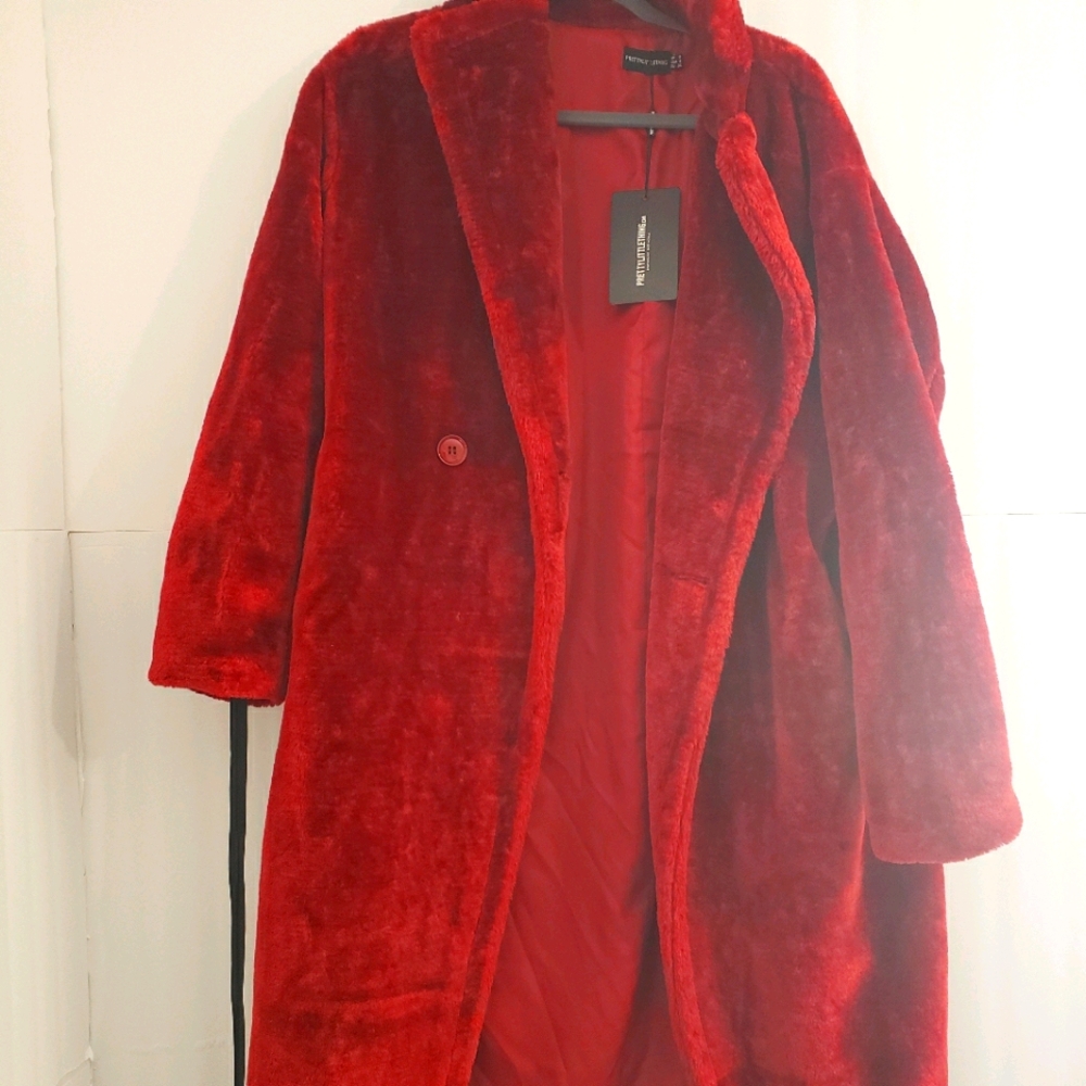 NWT Burgundy Full Length Faux Fur Coat